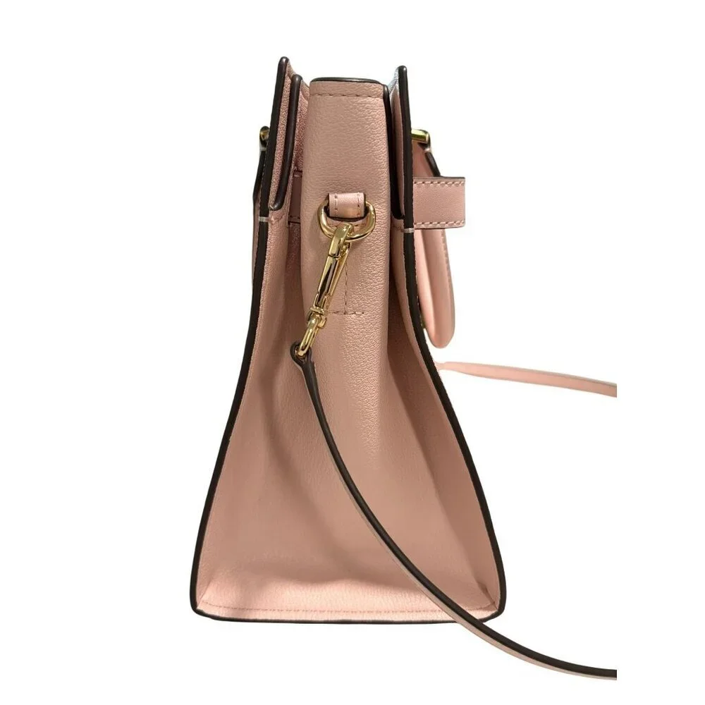 Michael Kors Bedford Pink Signature Logo Satchel Bag Gold New $398